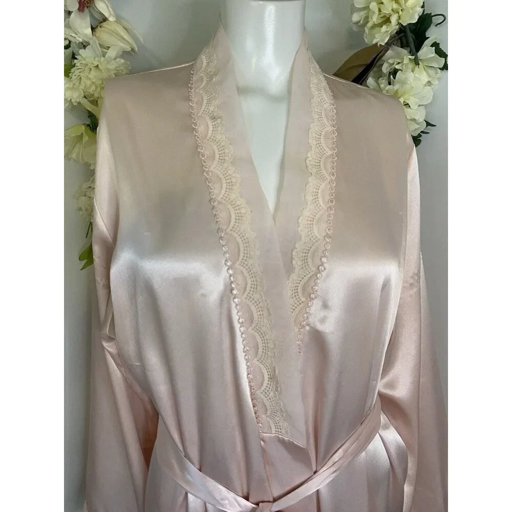 Vintage‎ Morgan Taylor Intimates Robe Pink Women's Size Large Lace Exc Condition
